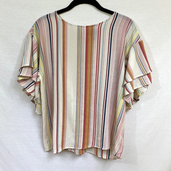 bobeau Tops - Nordstrom Bobeau Double Ruffle Sleeve Striped Top
